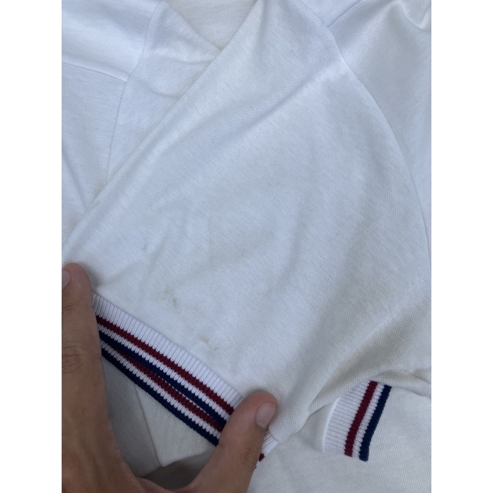 Vintage 70's Stan Smith Duofold White Tennis Polo Shirt Size Large Made In USA - Picture 4 of 11